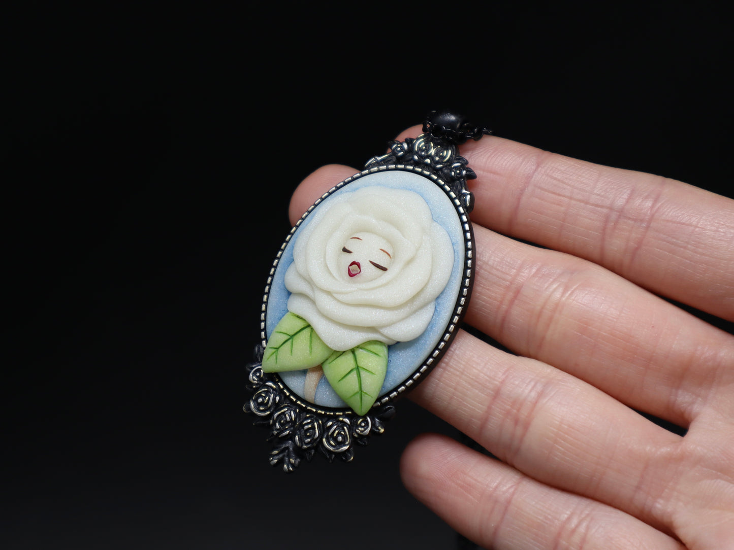 White Rose Cameo Necklace
