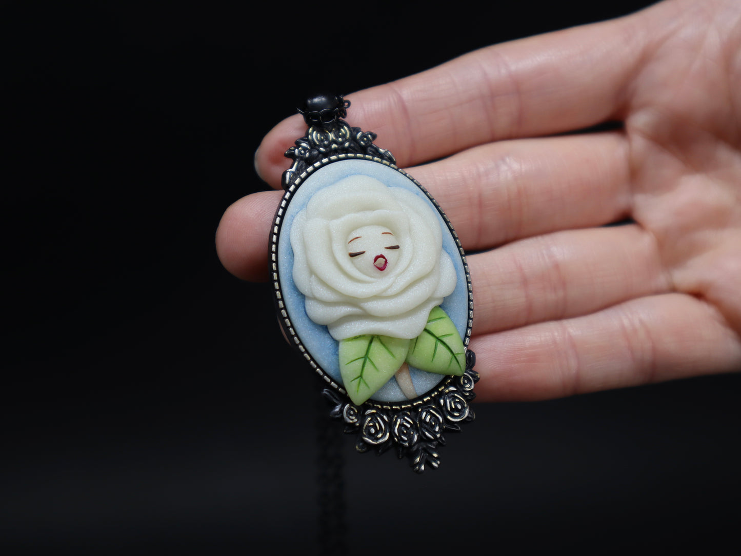 White Rose Cameo Necklace